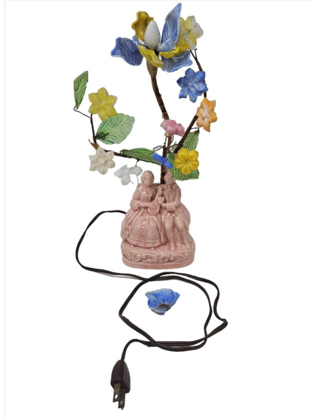Vintage MCM Richard Singer Shawnee Courting Couple Murano Slag Glass Flower Lamp - Picture 4 of 6